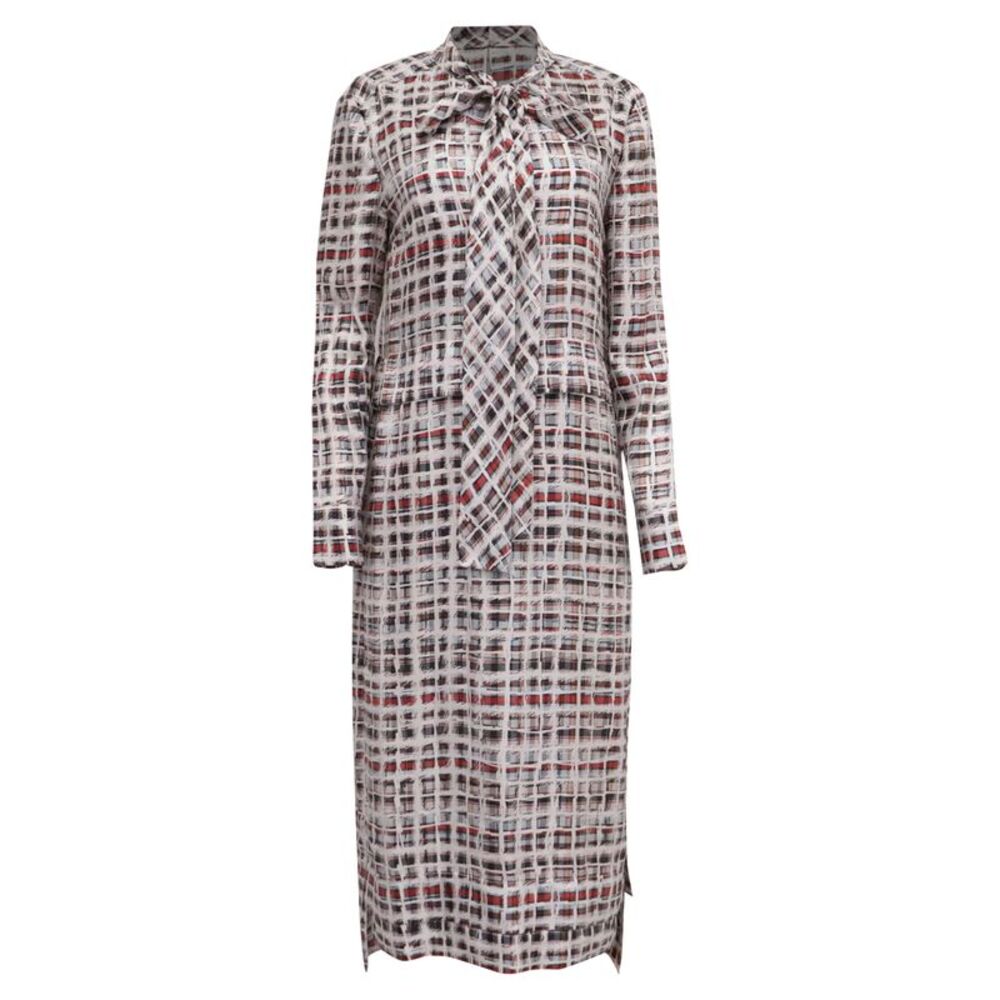 Burberry Scribble Check Midi Dress in Multicolor Silk